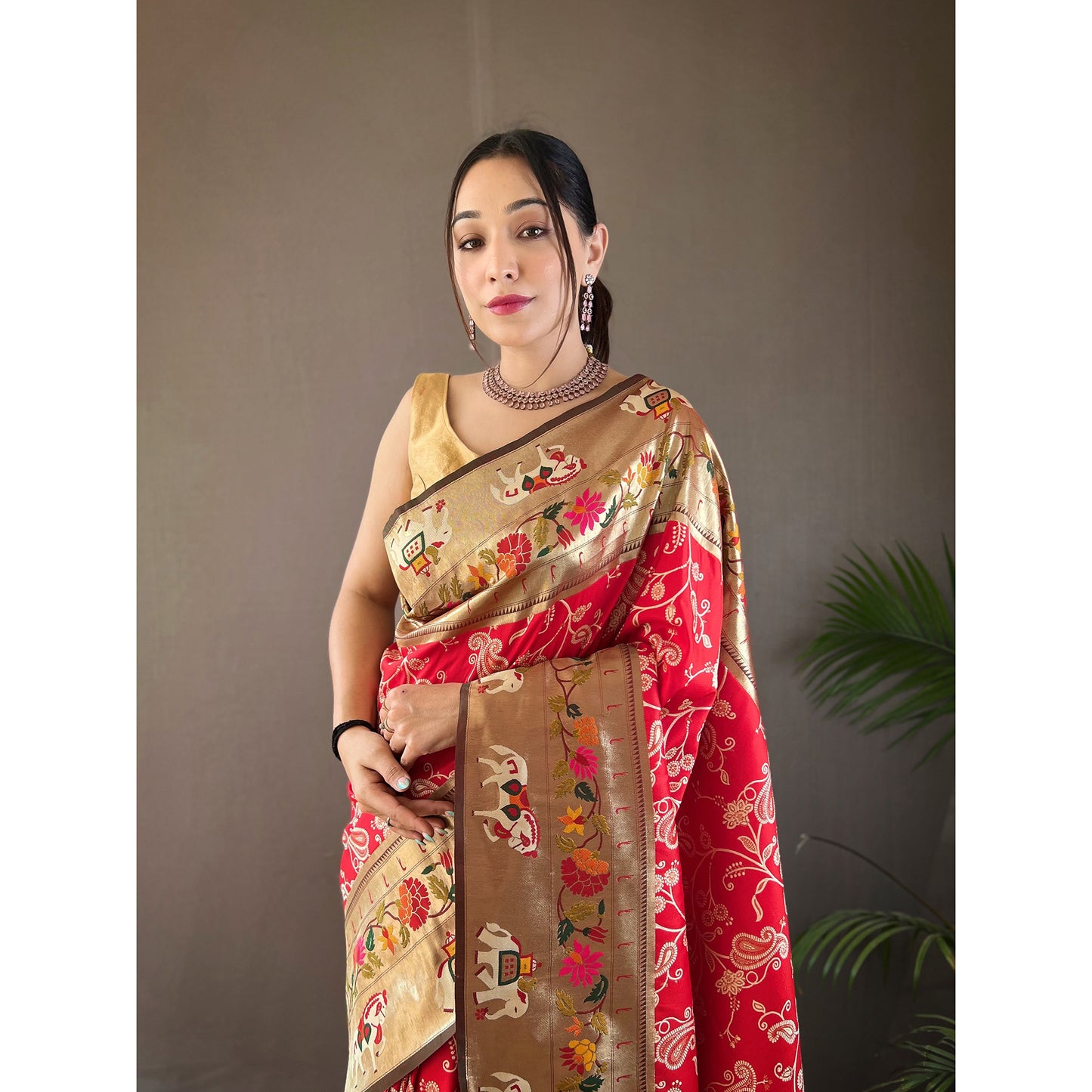 Godavari Red Silk Handwork Saree