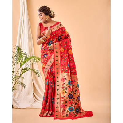 Radhika Red Paithani Silk Handwork Saree