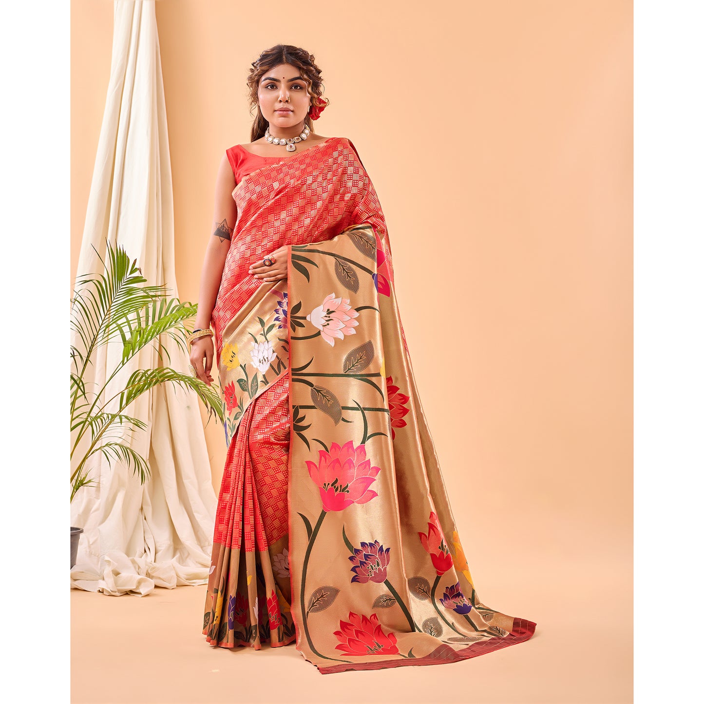 Fulrani Red Paithani Silk Handwork Saree