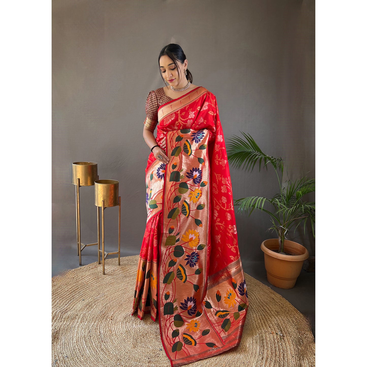 Geeta Red Paithani Silk Handwork Saree