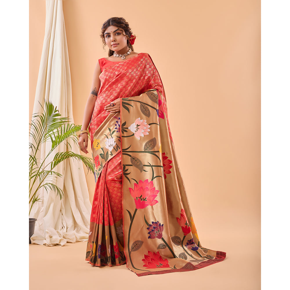 Fulrani Red Paithani Silk Handwork Saree