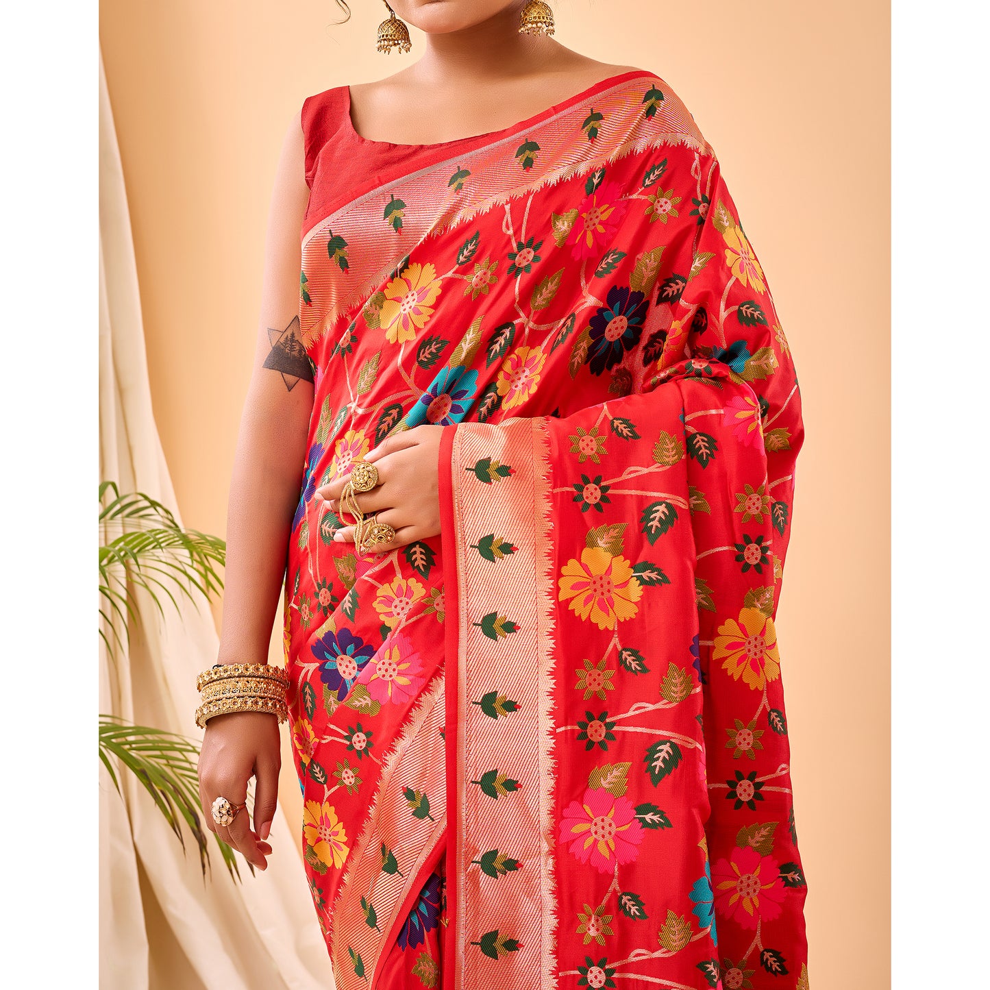 Radhika Red Paithani Silk Handwork Saree