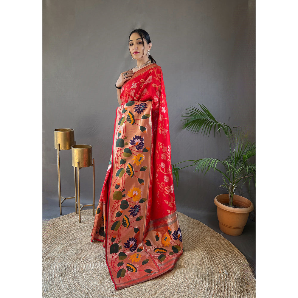 Geeta Red Paithani Silk Handwork Saree