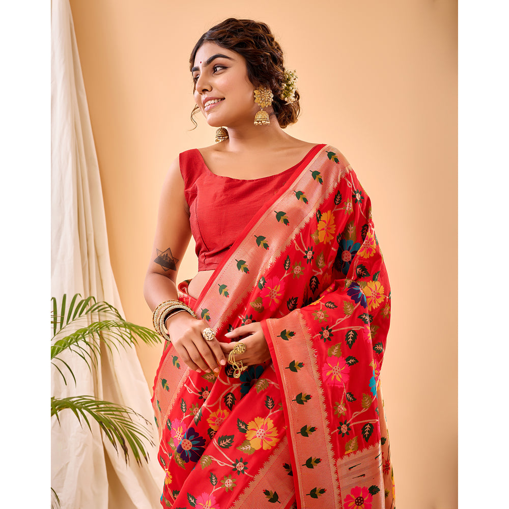 Radhika Red Paithani Silk Handwork Saree