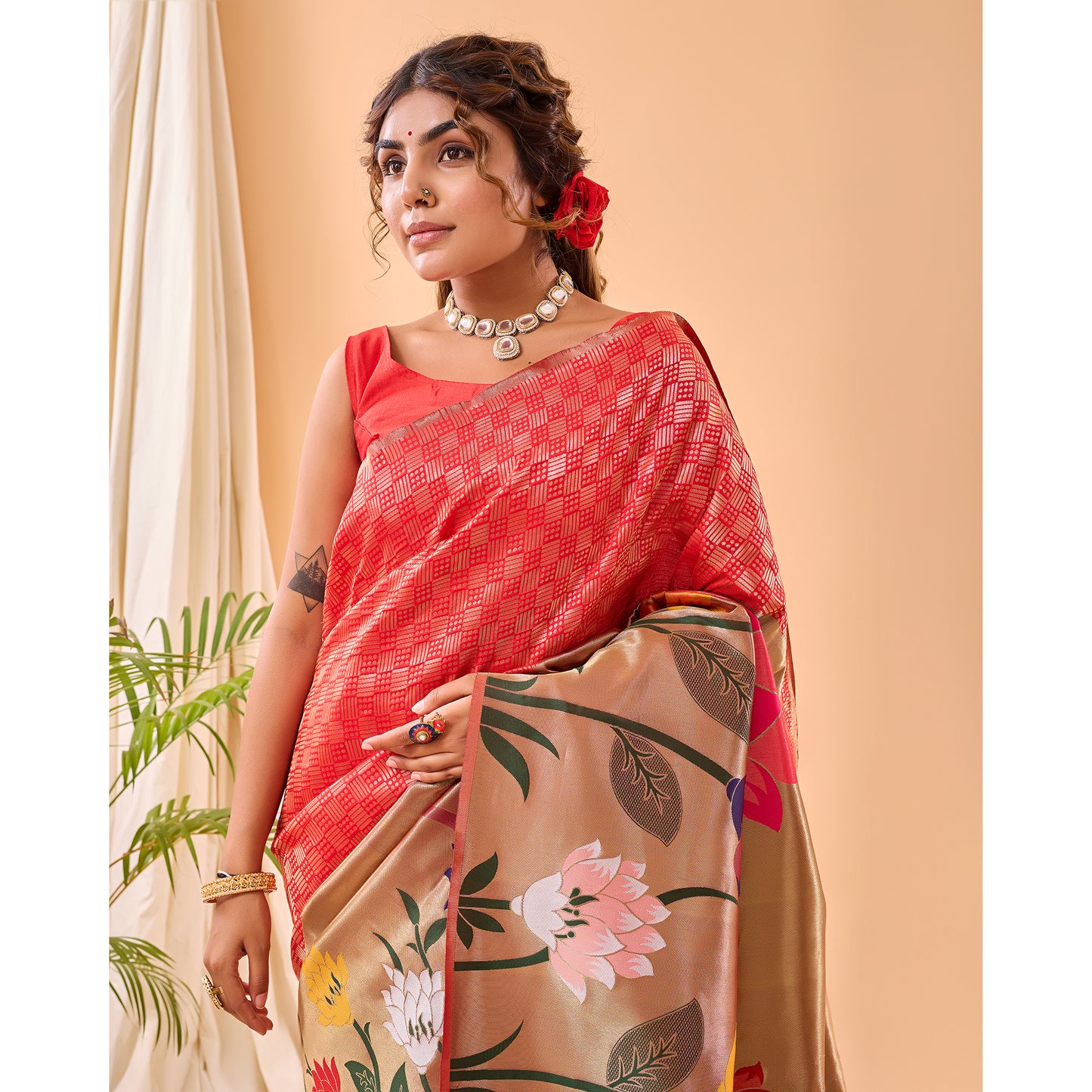 Fulrani Red Paithani Silk Handwork Saree