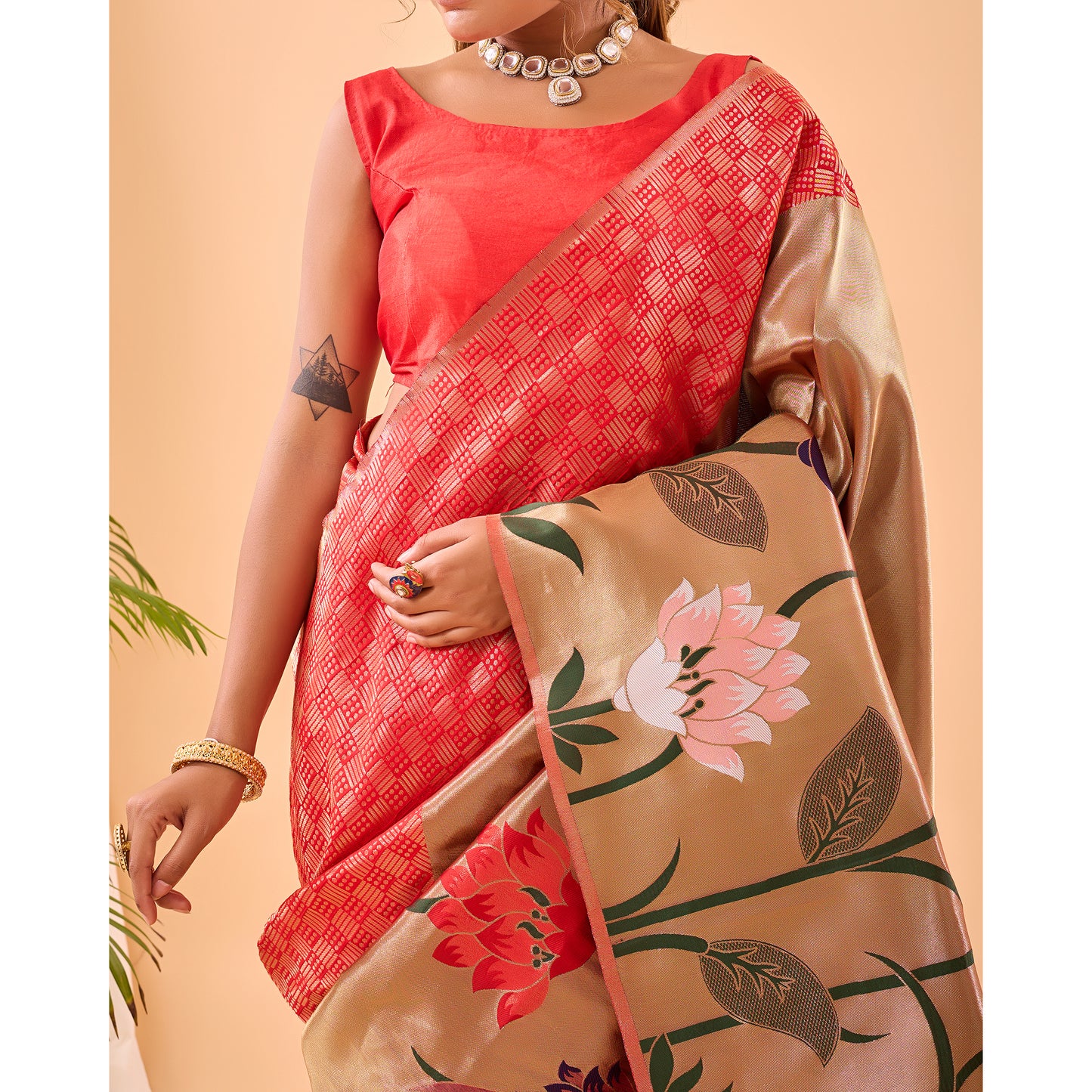 Fulrani Red Paithani Silk Handwork Saree