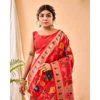 Radhika Red Paithani Silk Handwork Saree