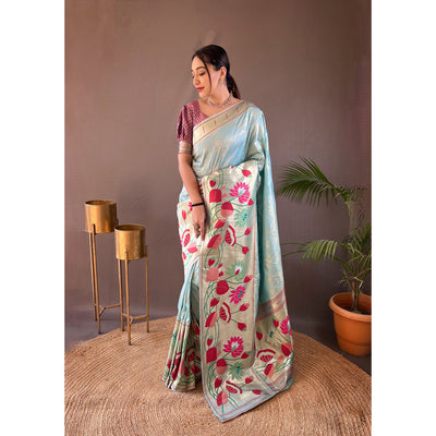 Green - Geeta Sky Paithani Silk Handwork Saree