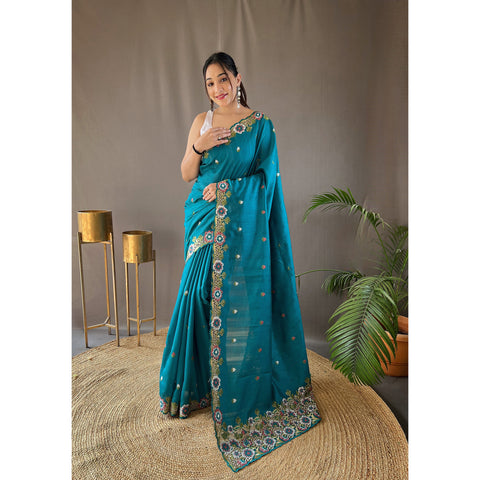 Narmada Sky Tussar Silk Handwork Saree