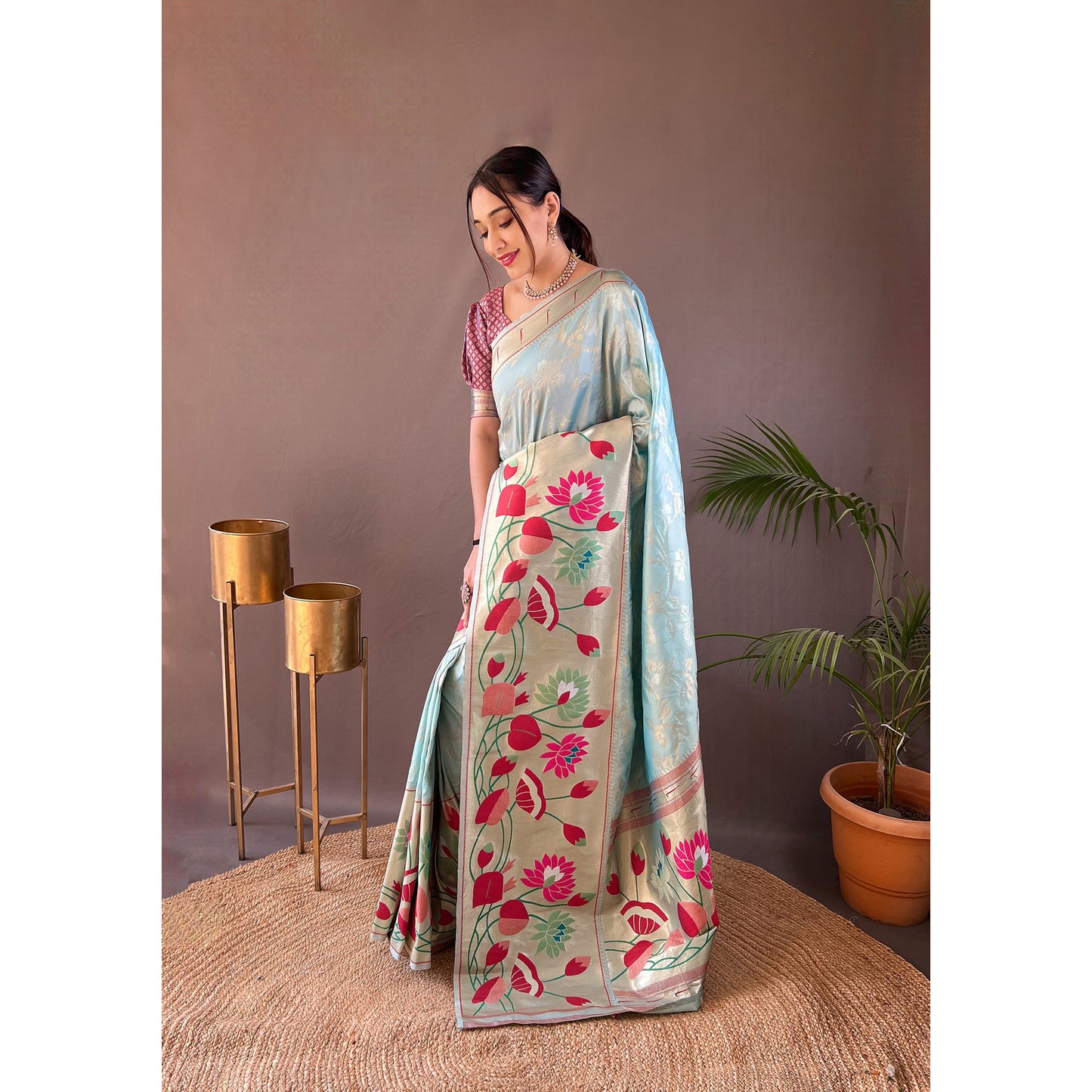 Green - Geeta Sky Paithani Silk Handwork Saree