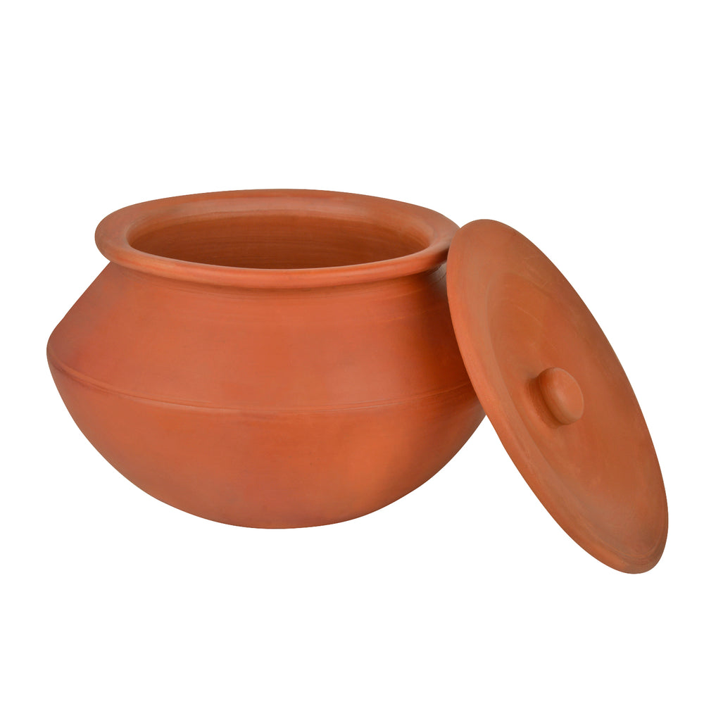 Handcrafted Earthenware Clay Handi / Pot with Lid for Cooking / Serving  ( Brown , 2 Litre)