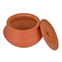 Handcrafted Earthenware Clay Handi / Pot with Lid for Cooking / Serving  ( Brown , 2 Litre)