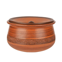 Handcrafted Earthenware Clay Handi / Pot with Lid for Cooking / Serving  ( Brown , 2 Litre)