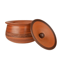 Handcrafted Earthenware Clay Handi / Pot with Lid for Cooking / Serving  ( Brown , 2 Litre)