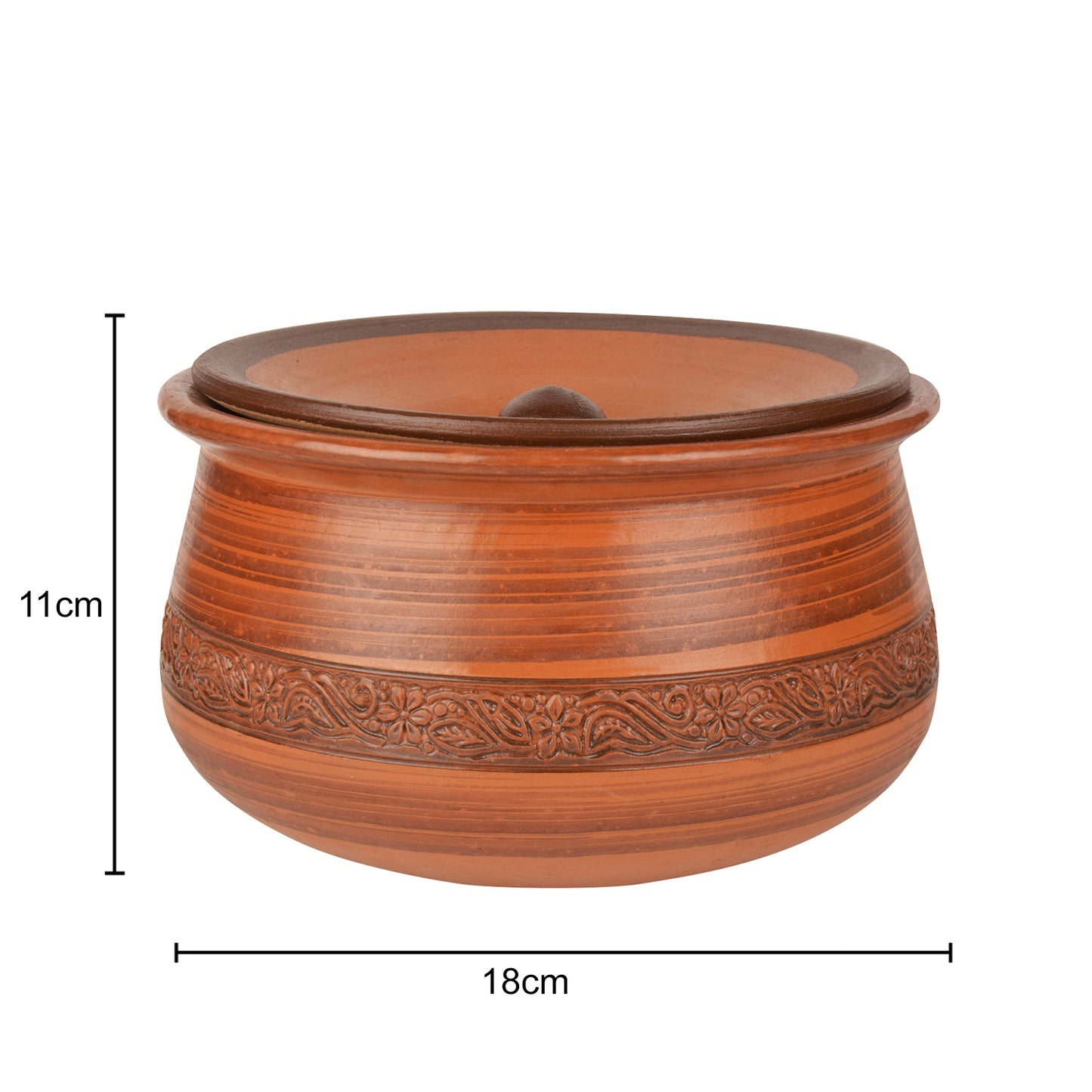 Handcrafted Earthenware Clay Handi / Pot with Lid for Cooking / Serving  ( Brown , 2 Litre)