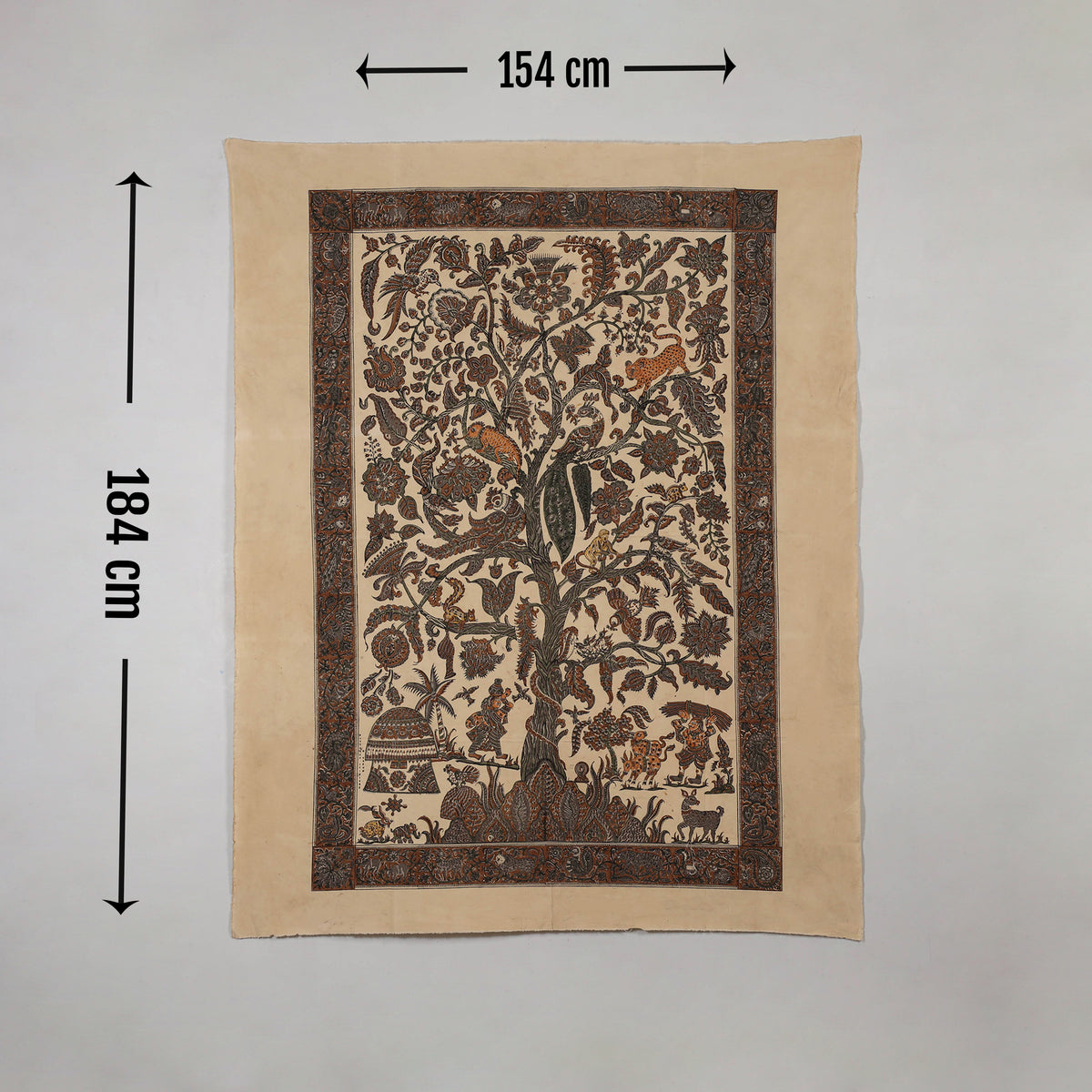 Brown - Kalamkari Art Wall Hanging with Tree of life Motif by Pitchuka Srinivas (72 x 60 in) 02