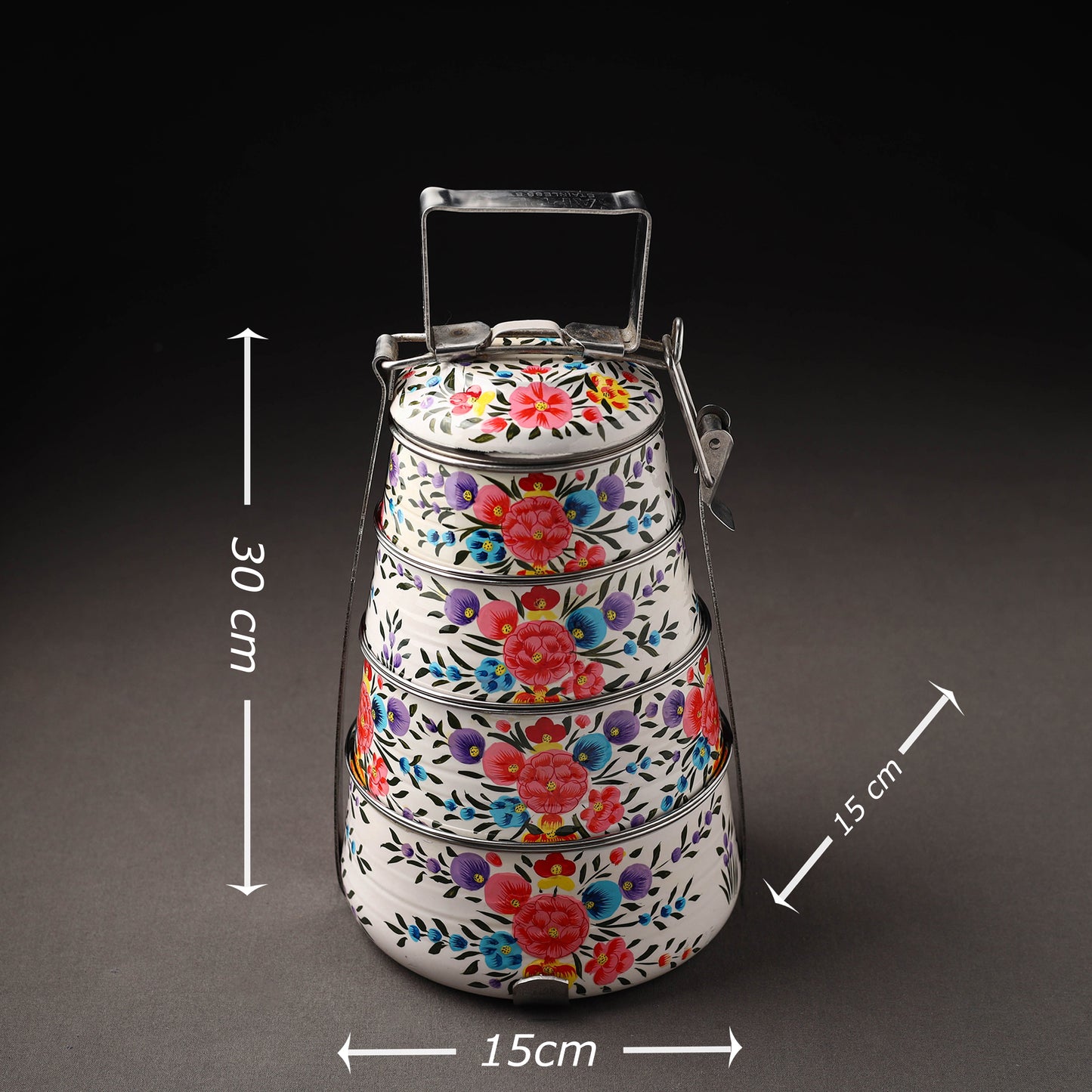 Kashmir Handpainted Stainless Steel 4 Tier Tiffin Box 11