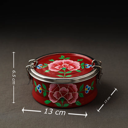 Leak Proof Kashmir Enamelware Floral Handpainted Stainless Steel Round Lunch Box