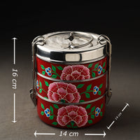 Kashmir Enamelware Floral Handpainted Stainless Steel 3 Tier Round Tiffin Box