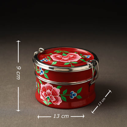 Kashmir Enamelware Floral Handpainted Stainless Steel 2 Tier Round Lunch Box