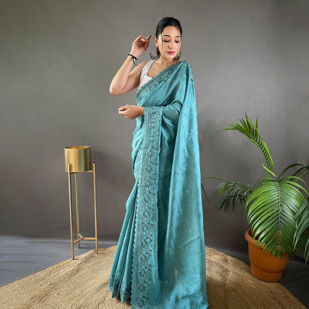 Amaira Sky Matka Silk Handwork Saree