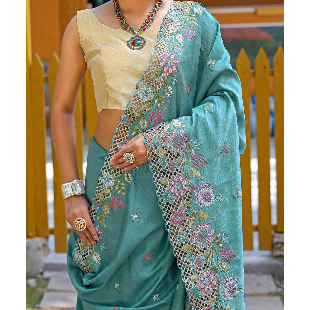 Apeksha Sky Silk Handwork Saree