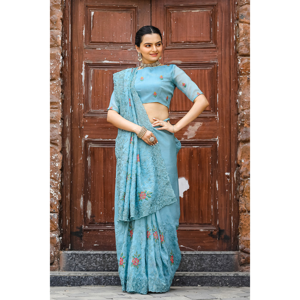 Ankita Sky Chiffon Handwork Saree