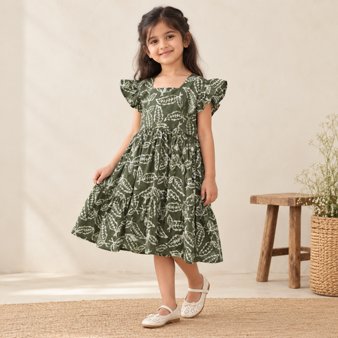 Pure Cotton Girls Tiered Frock Dress in Batik Block Prints (3-4 Years) 15