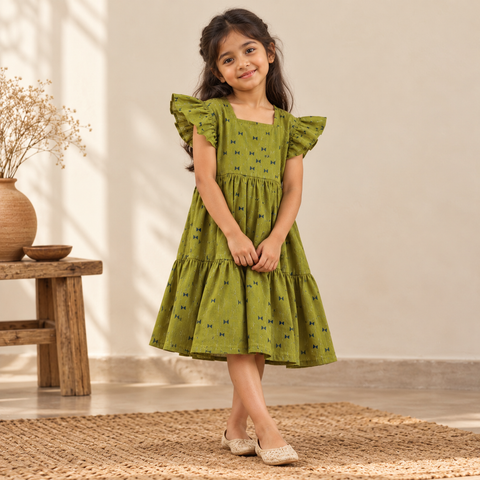 Pure Cotton Girls Tiered Frock Dress in Jacquard Weaving (3-4 Years) 23