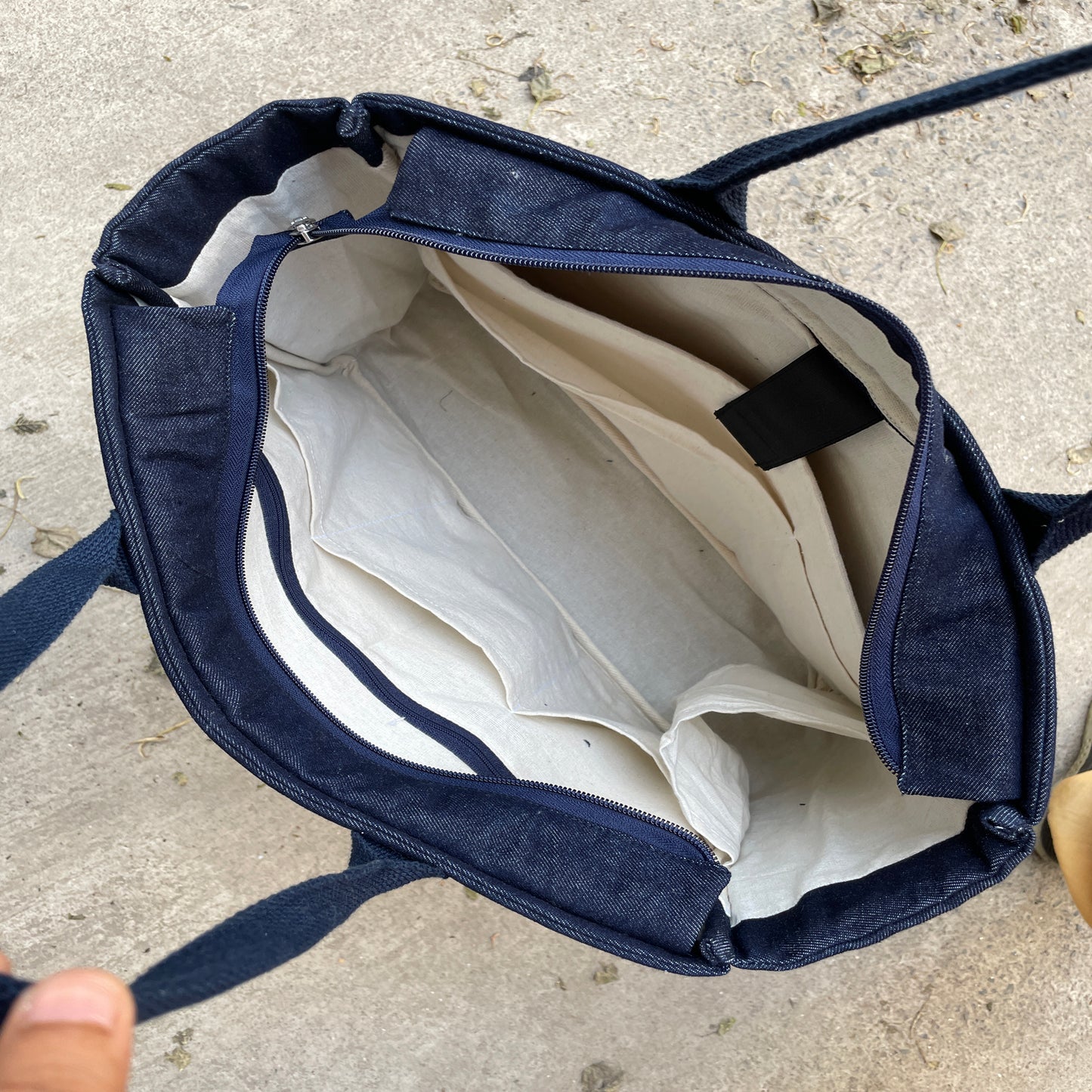 Blue - Upcycled Eco Friendly Denim Jeans Striped Laptop Tote