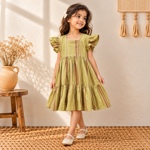 Pure Cotton Girls Tiered Frock Dress in Jacquard Weaving (3-4 Years) 28