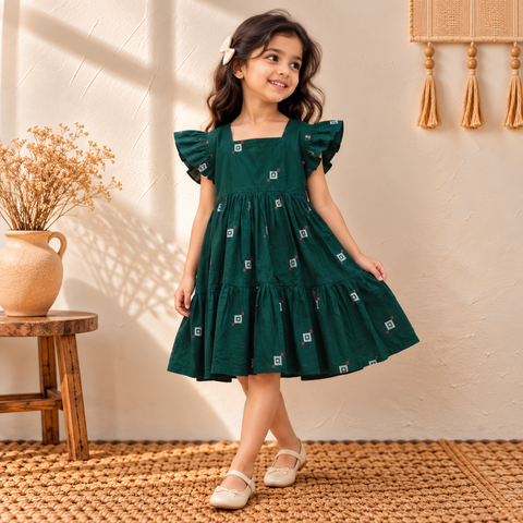 Pure Cotton Girls Tiered Frock Dress in Jacquard Weaving (3-4 Years) 30