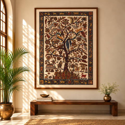 Kalamkari Art Wall Hanging with Tree of life Motif by Pitchuka Srinivas (72 x 60 in) 10