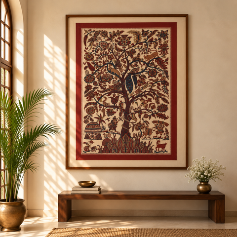 Kalamkari Art Wall Hanging with Tree of life Motif by Pitchuka Srinivas (72 x 60 in) 08