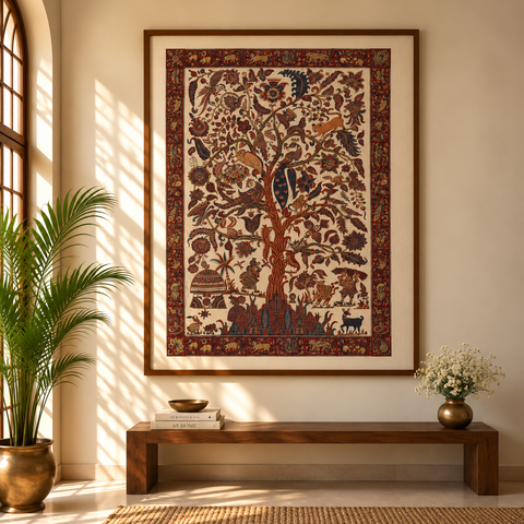 Kalamkari Art Wall Hanging with Tree of life Motif by Pitchuka Srinivas (72 x 60 in) 13