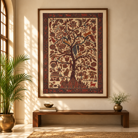 Maroon - Kalamkari Art Wall Hanging with Tree of life Motif by Pitchuka Srinivas (72 x 60 in) 03