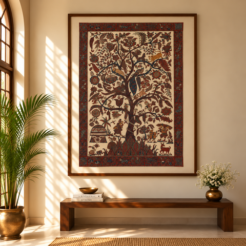 Kalamkari Art Wall Hanging with Tree of life Motif by Pitchuka Srinivas (72 x 60 in) 16