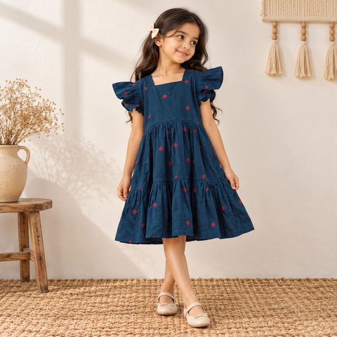 Pure Cotton Girls Tiered Frock Dress in Jacquard Weaving (3-4 Years) 24