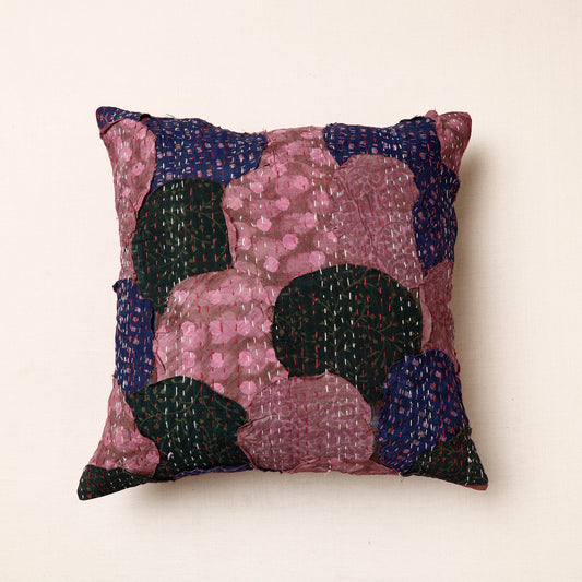 Pink - Tagai Patchwork Cotton Cushion Cover (16 x 16 in)