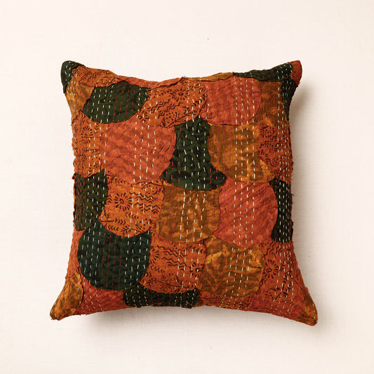 Orange - Tagai Patchwork Cotton Cushion Cover (16 x 16 in)