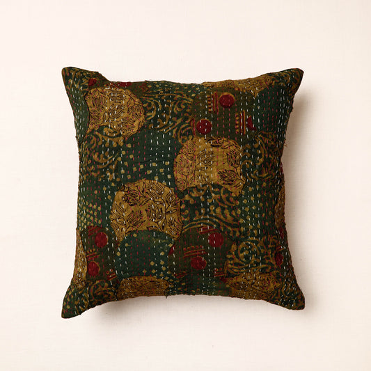 Green - Tagai Patchwork Cotton Cushion Cover (16 x 16 in)