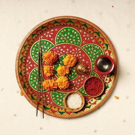 Buy Decorative Meenakari Work Stainless Steel Pooja Thali with 1 Kalash & 2 Bowls Online at iTokri.com