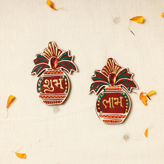 Kalash - Festive Decor Handpainted Wooden Shubh Labh (Set of 2)