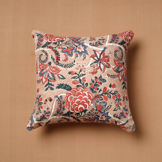Brown - Sanganeri Block Printed Cotton Cushion Cover (16 x 16 in)