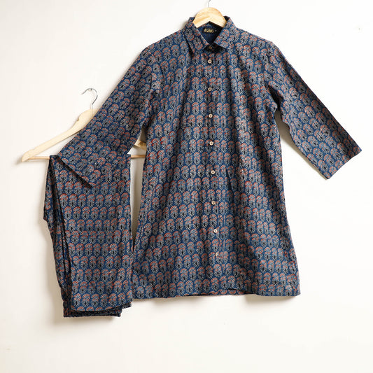 Blue - Ajrakh Block Printed Cotton Night Suit Set