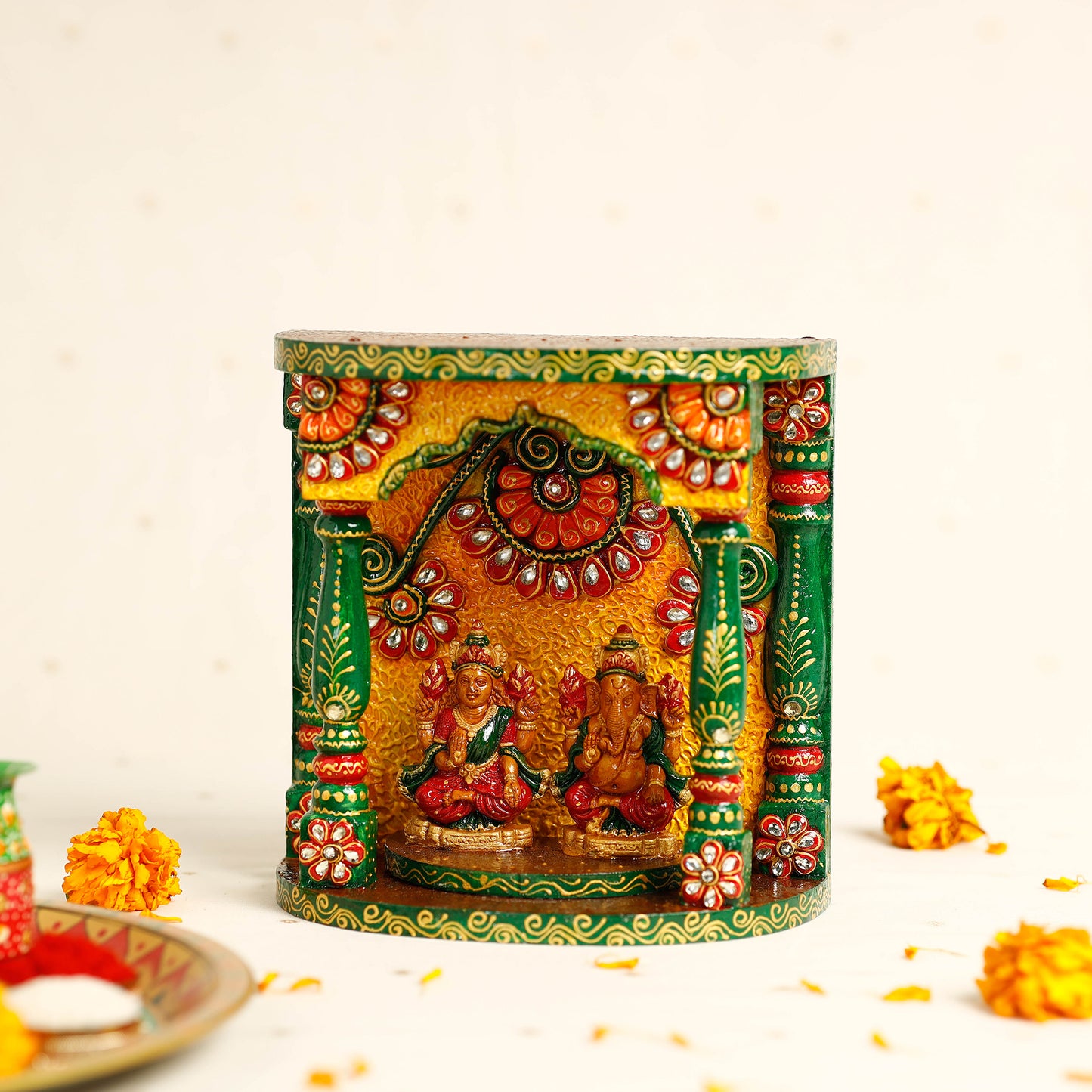 Lakshmi & Ganesha - Festive Decor Handpainted Wooden Wall Decor Frame