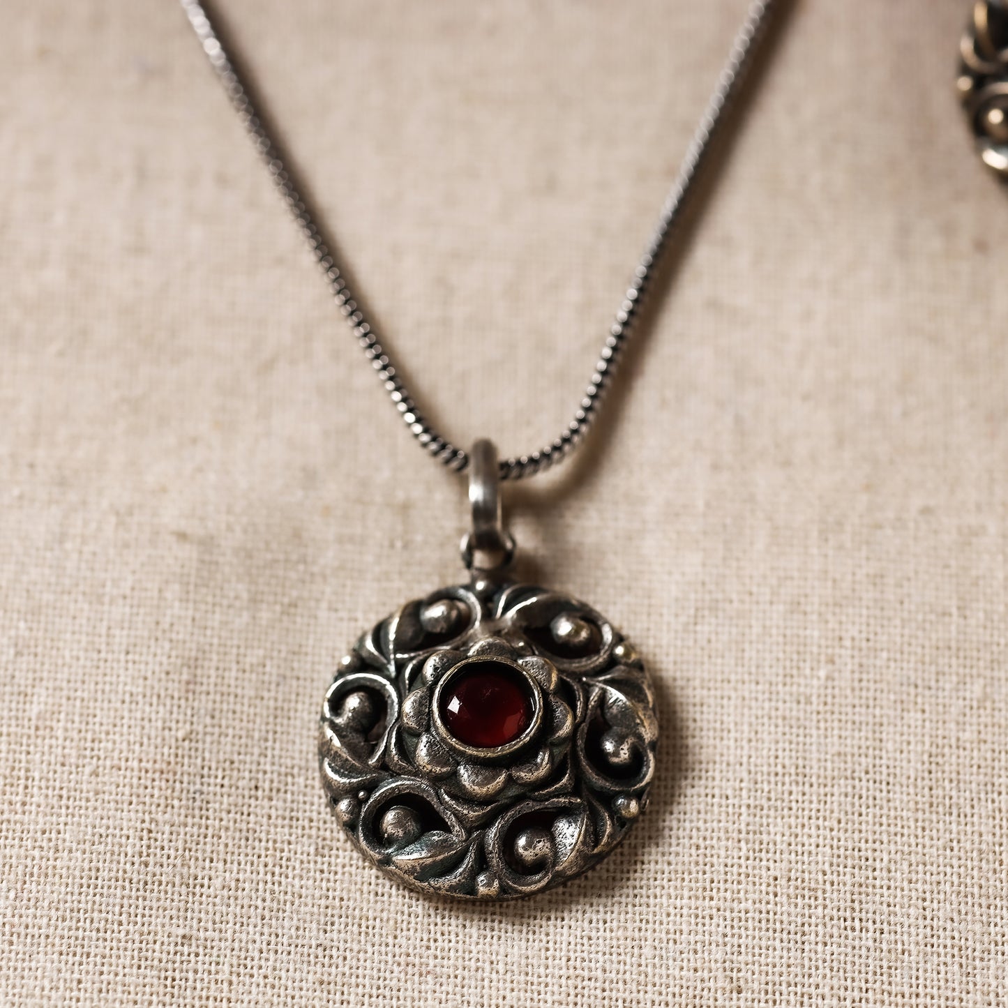 Antique Silver Finish Oxidised Brass Base Stone Work Necklace Set with Ring