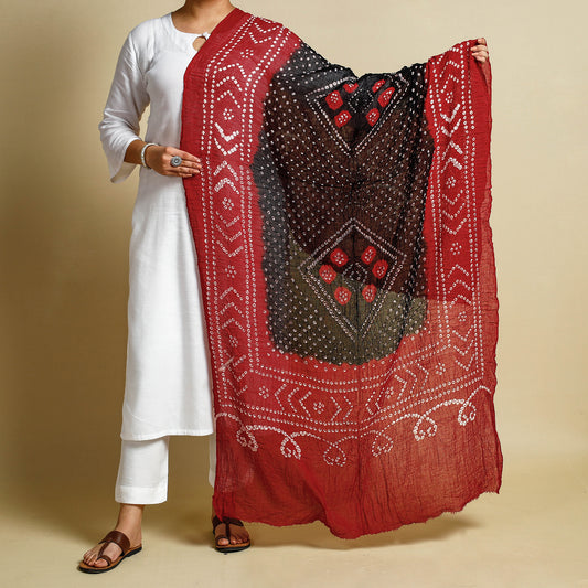 Red - Kutch Bandhani Tie-Dye Cotton Dupatta