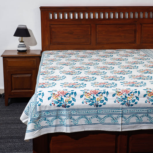 Blue - Sanganeri Hand Block Printed Cotton Single Bed Cover (90 x 60 in)
