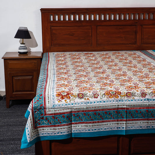 Orange - Sanganeri Hand Block Printed Cotton Single Bed Cover (90 x 60 in)